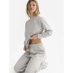 MATE the Label Organic Fleece Shrunken Crew Neck Sweatshirt Grey Medium Flawed